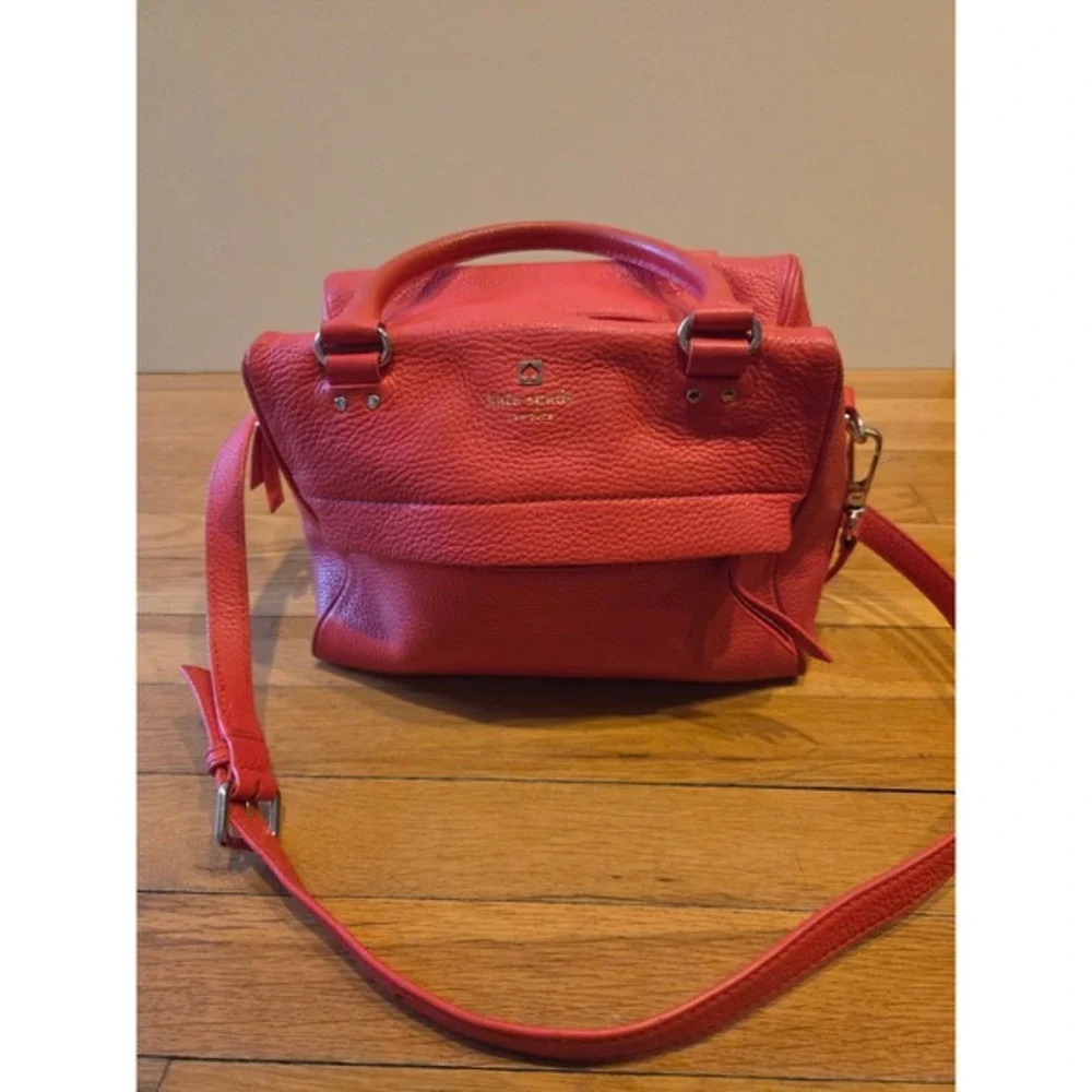 Kate Spade NY Grant‎ Park Hadlen Pebbled Leather Satchel Crossbody Bag Coral Red